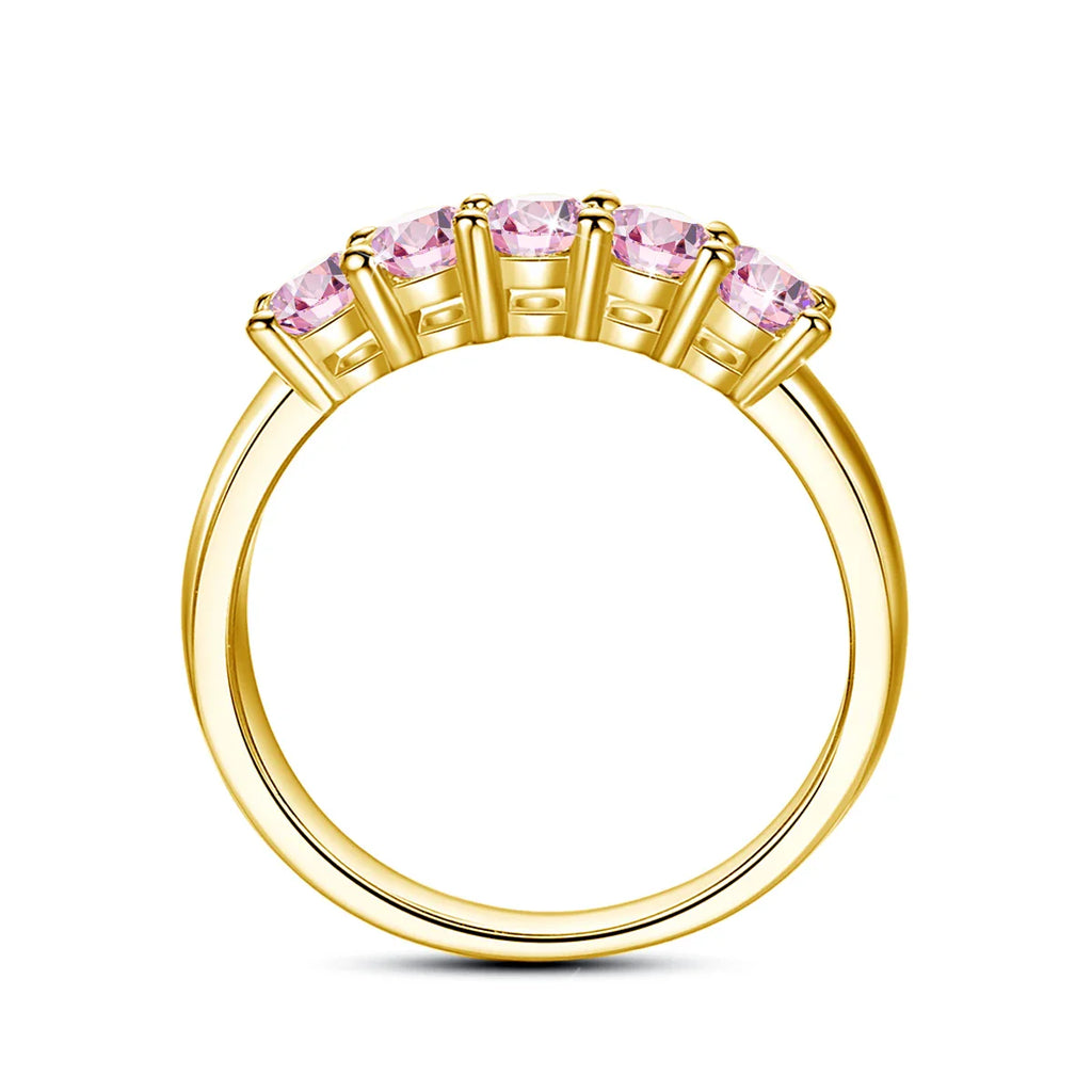 Real 14K Gold Filled Stacking Ring Five Stone Moissanite Wedding Band Finger Jewelry Accessories Anti fading Waterproof