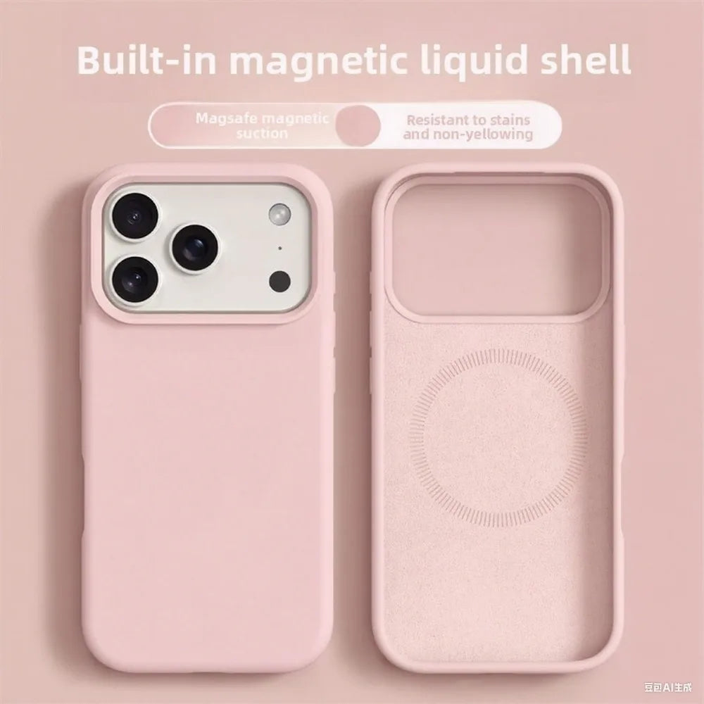 جراب هاتف مغناطيسي أصلي لهاتف iPhone 17 16 Pro Max، جرابات سيليكون سائلة لهاتف iPhone17 16 Pro Max 17Pro Air، غطاء ممتص للصدمات ناعم