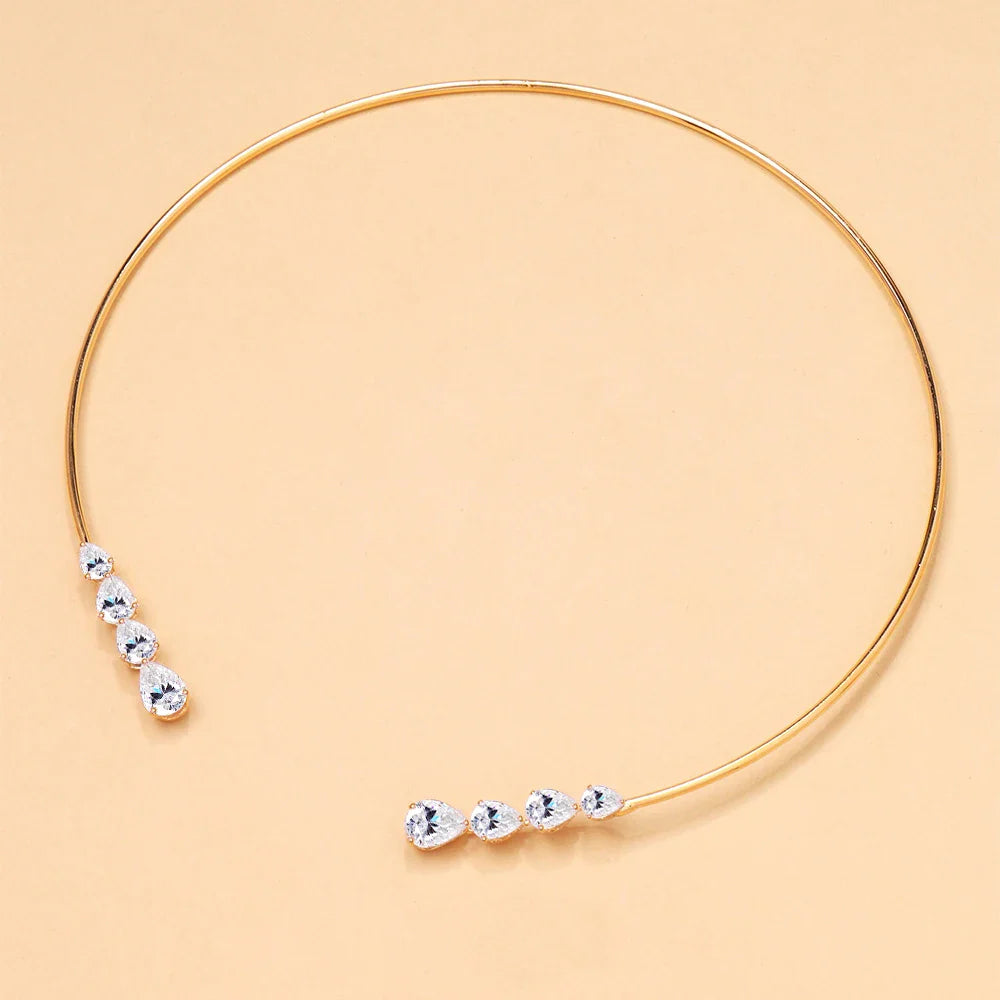 24cttw WaterDrop Moissanite Diamond Open Choker Necklace  925 Sterling Silver Pear Cur Diamond Cuff Collar Necklace for Women