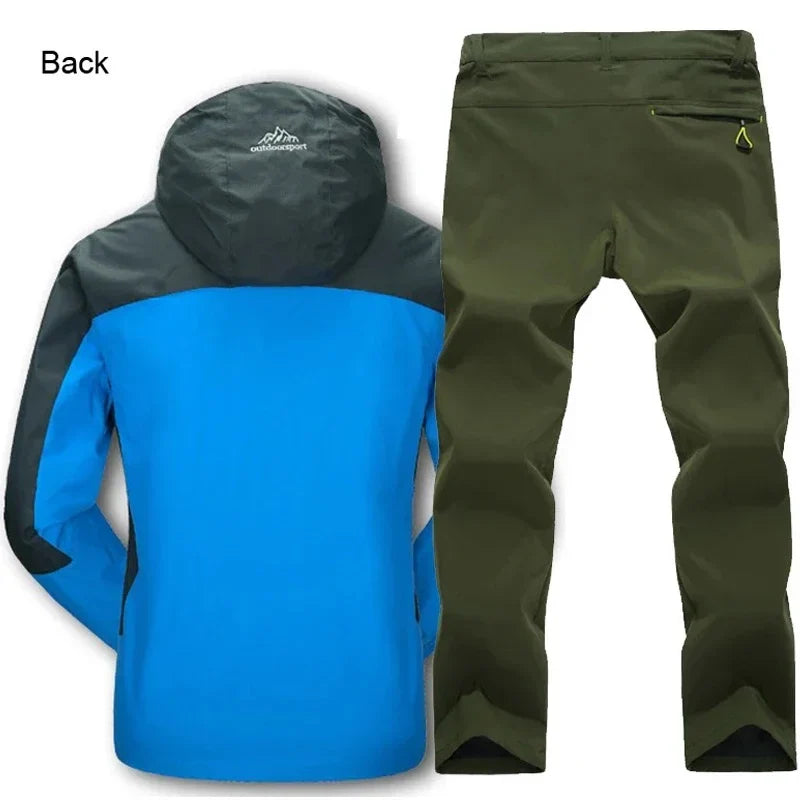Outdoor Jacket Pants Sets Men Fleece Thermal Waterproof Windproof Hooded Jackets Hiking Military Trip Mountain Camping Clothes