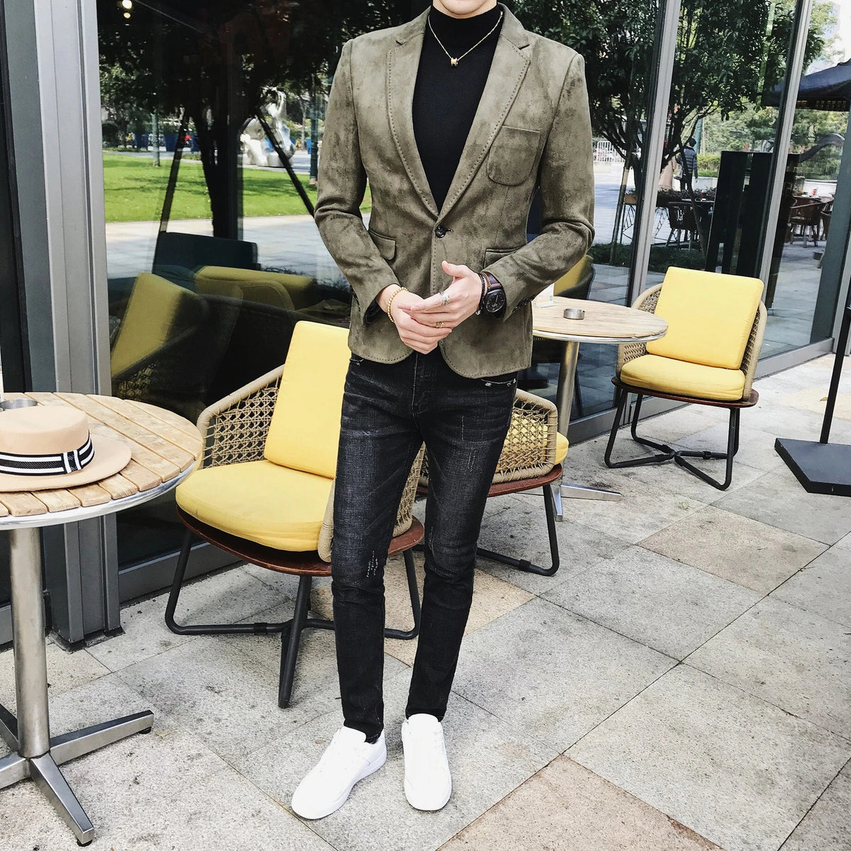 Blazer Hombre Men's Casual Slim Fit Deerskin Velvet Suit Jacket High-quality Korean Luxury Formal Solid Color Suit 6 Colors