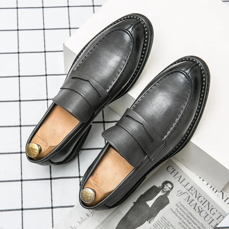 Premium Silver Business Shoes Men's Oxford Shoes Leather Brand Loafers Slip on High Quality Wedding Loafers Soft Sole Dress Shoe