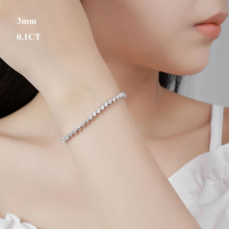 3 Claw 2.5/3mm Full D Color Moissanite Diamond Tennis Bracelet Hidden Buckle for Women Man 925 Silver Link Chain Bracelets