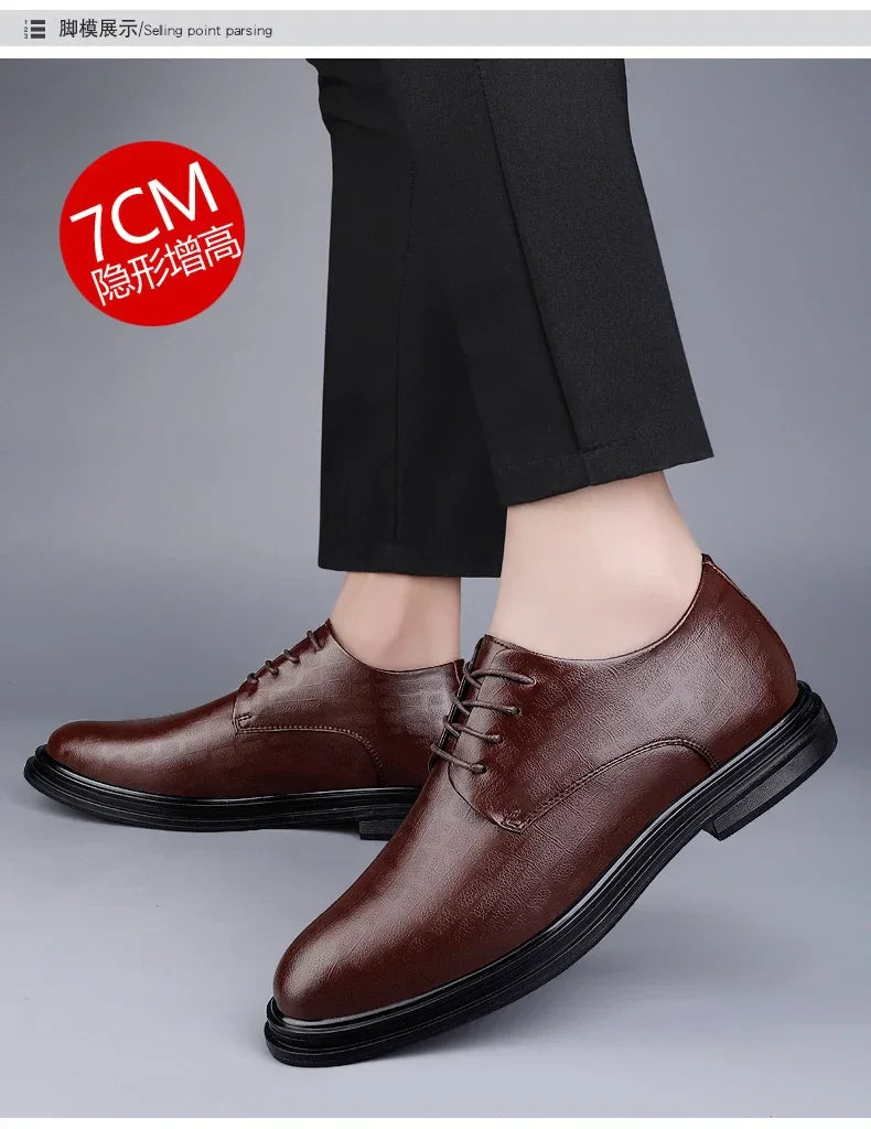 Men Dress Shoes Elevator Shoes Platform Breathable Casual Business Luxury Genuine Leather Soft Heightening Shoes 7CM Taller Male