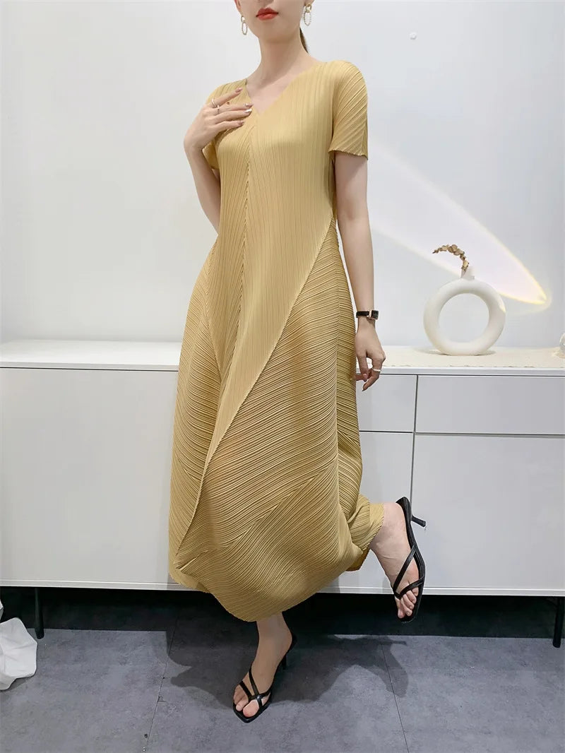Bud Elegant Dresses for Women 2024 Autumn New Pleated Casual Fashion Solid Color Party Formal Occasion Dresses