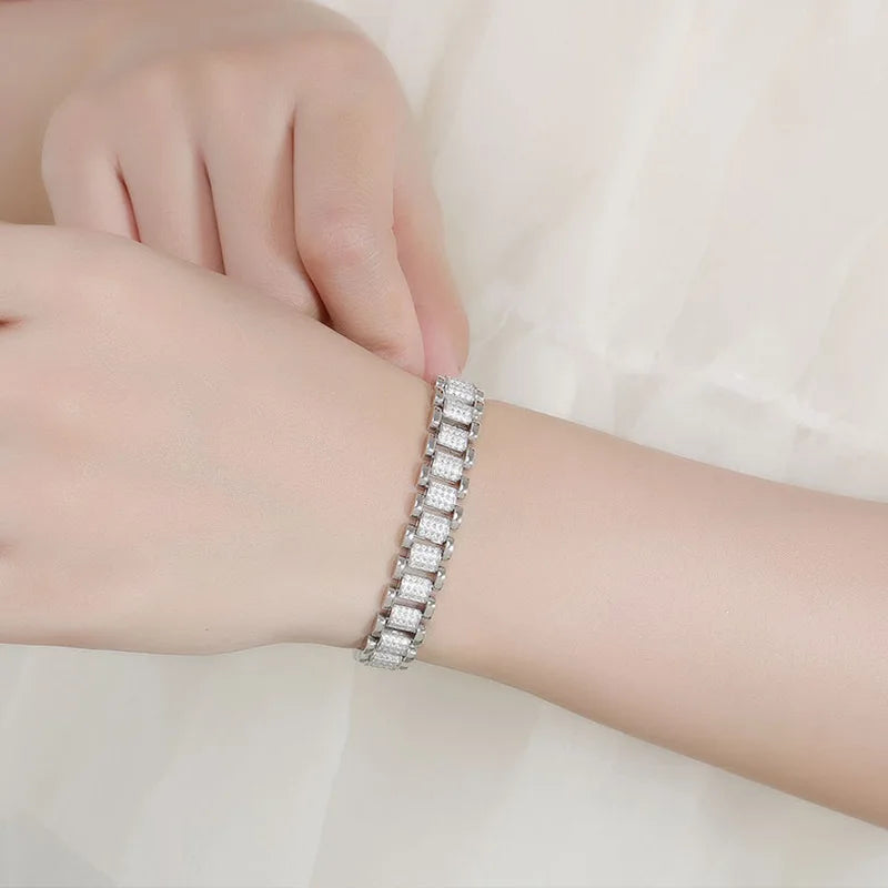 2024 Original Full 1mm D Color Moissanite Diamond Cuban Link Bracelet For Men Women Unisex 925 Silver 10mm Wrist Bracelets