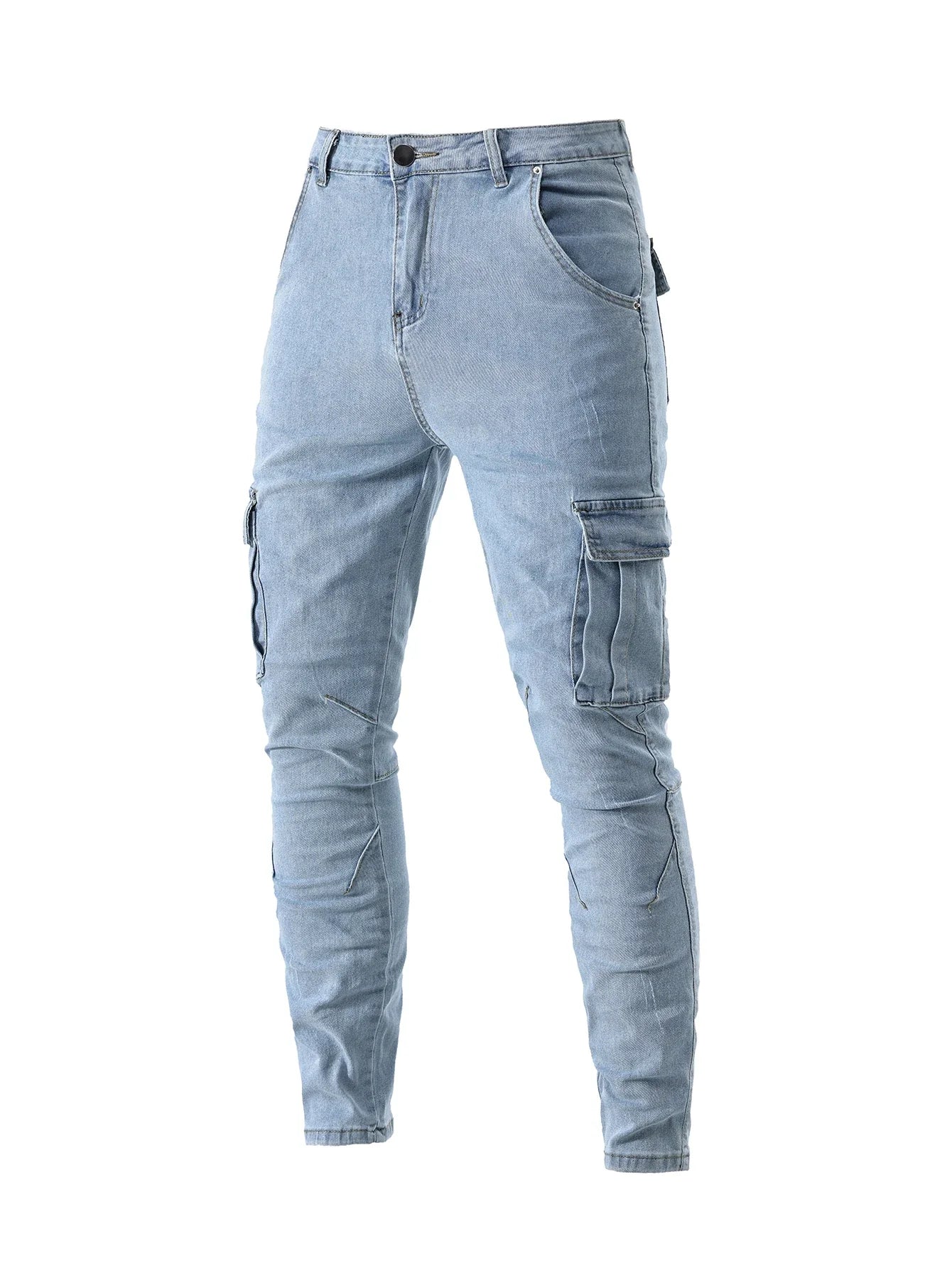 Men's Fahsion Elastic Slim Fit Jeans Men Cargo Denim Pants