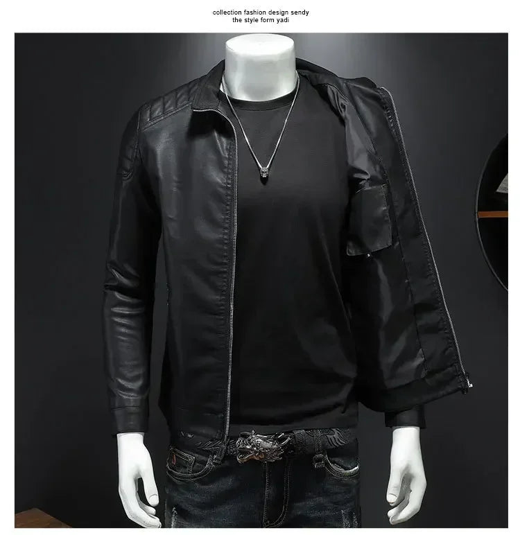 Men Leather Jacket Motorcycle Streetwear Baseball Outdoor Bomber Casual coat Men Autumn Motorcycle Windbreaker Male Outwear
