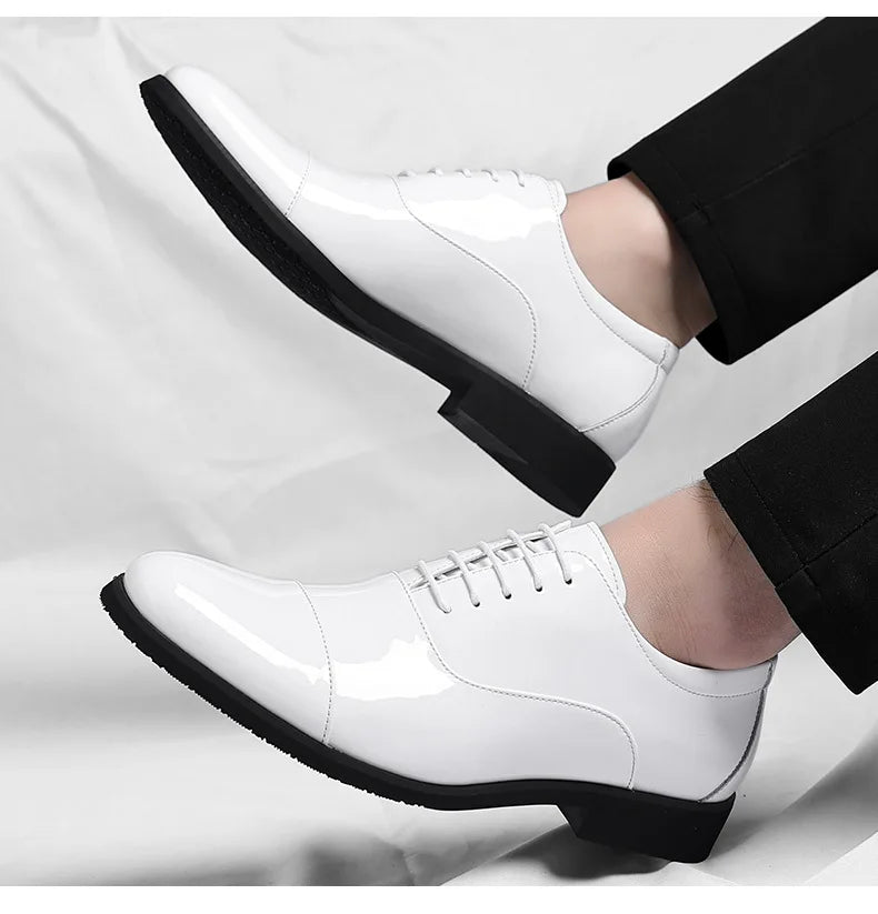 Korean Black White Leather Shoes for Men Big Size Business Casual Shoes Male Spring Autumn Lace Designer Fashion Shoe Man