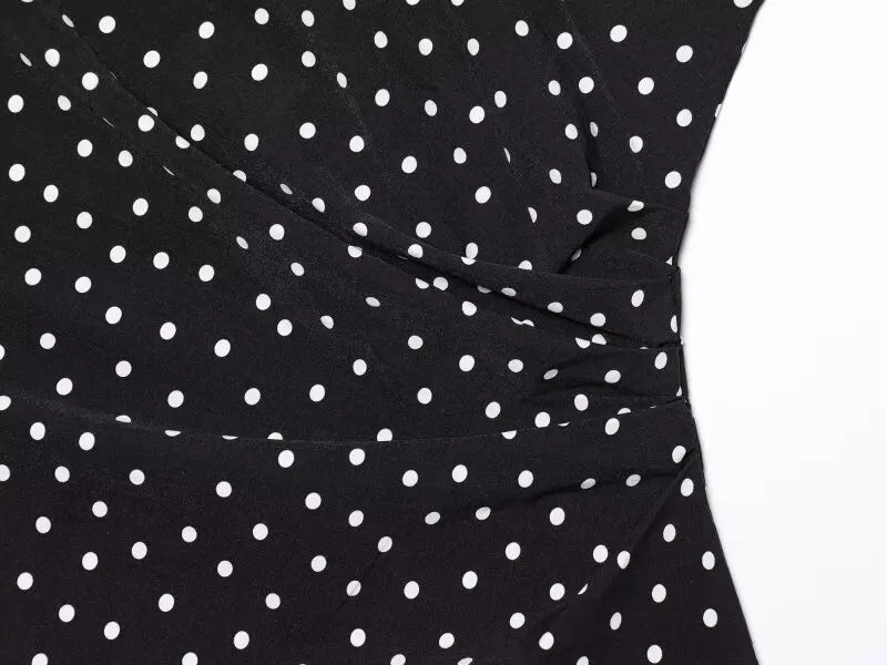 Women One Shoulder Sleeveless Polka Dot Mini Dress Ruched Waist Ruffle Hem Elegant Casual Party Short Dress Spring Summer
