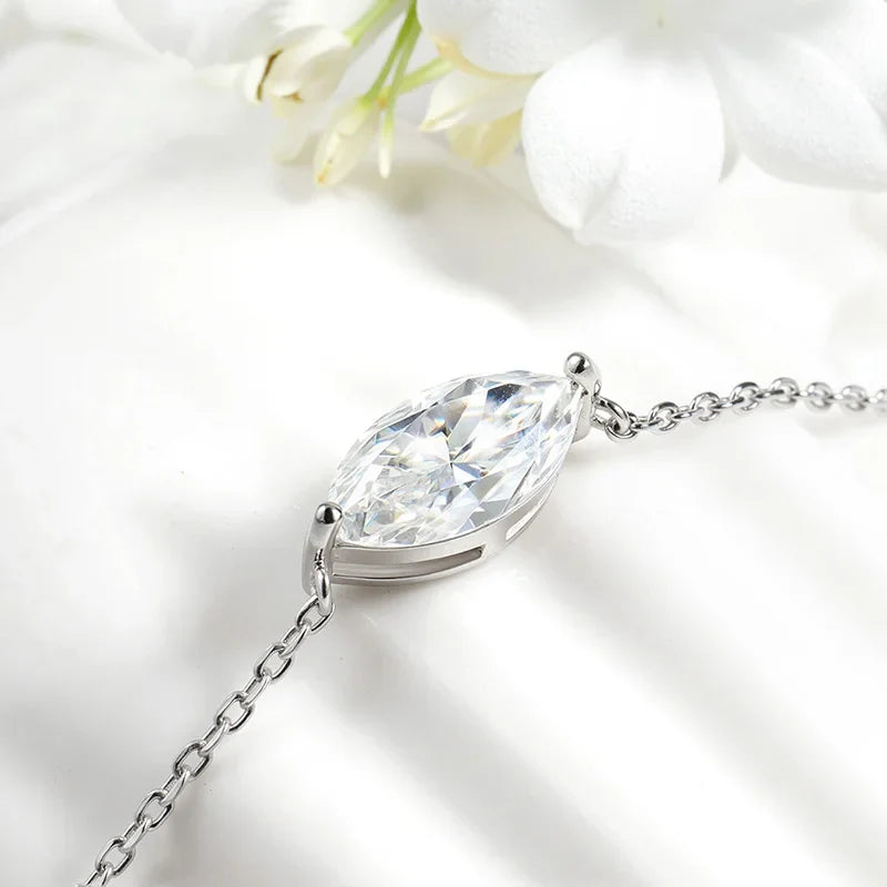 3CT Marquise Cut 2 Gems Full Moissanite Necklace for Women Bride Wedding Jewelry Lab Diamond Chain 925 Sterling Silver