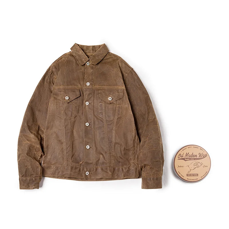 Retro Heavyweight Canvas Oil Waxed Jacket Cotton Waterproof Hunting Coat Male Spring Khaki Casual Work Safari Style Jacket