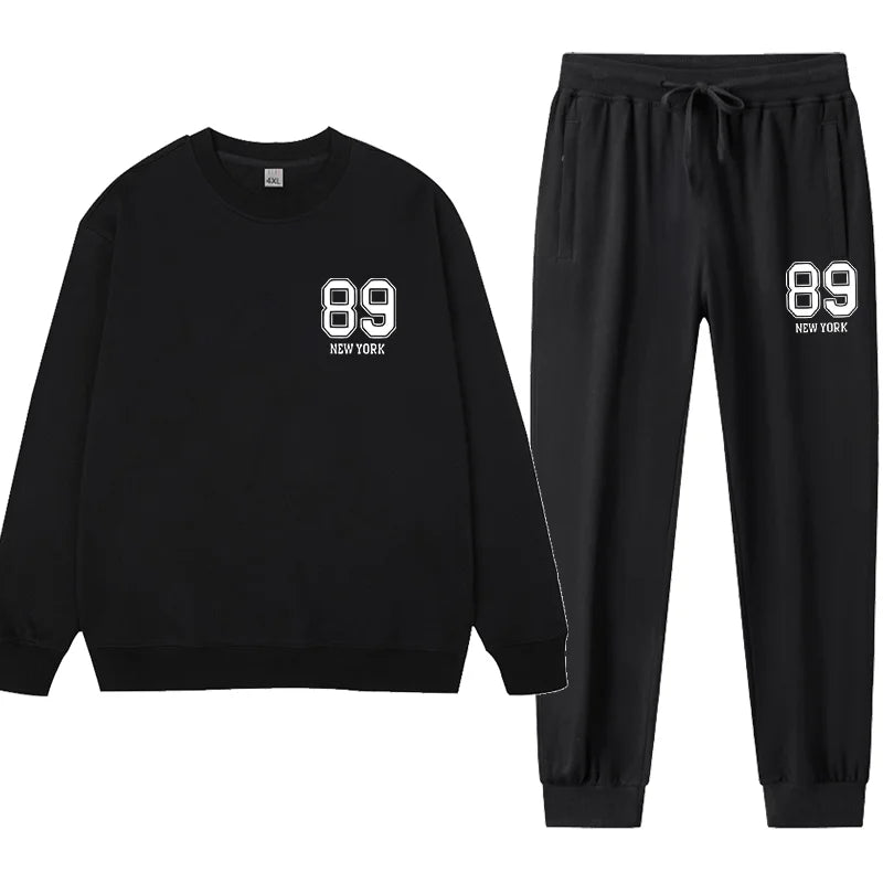 طقم سويتشيرت رجالي قطعتين مقاس كبير 1XL-7XL بنطلون رياضي عصري كاجوال مطبوع بياقة مستديرة للرجال من 110-185 كجم
