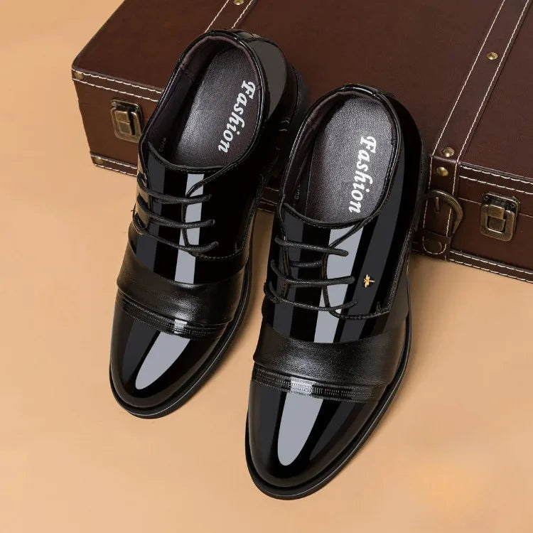 New Men Round Toe Leather Shoes Business Casual Office Summer Flat Big Size Elevator Shoes Wedding Formal Loafers