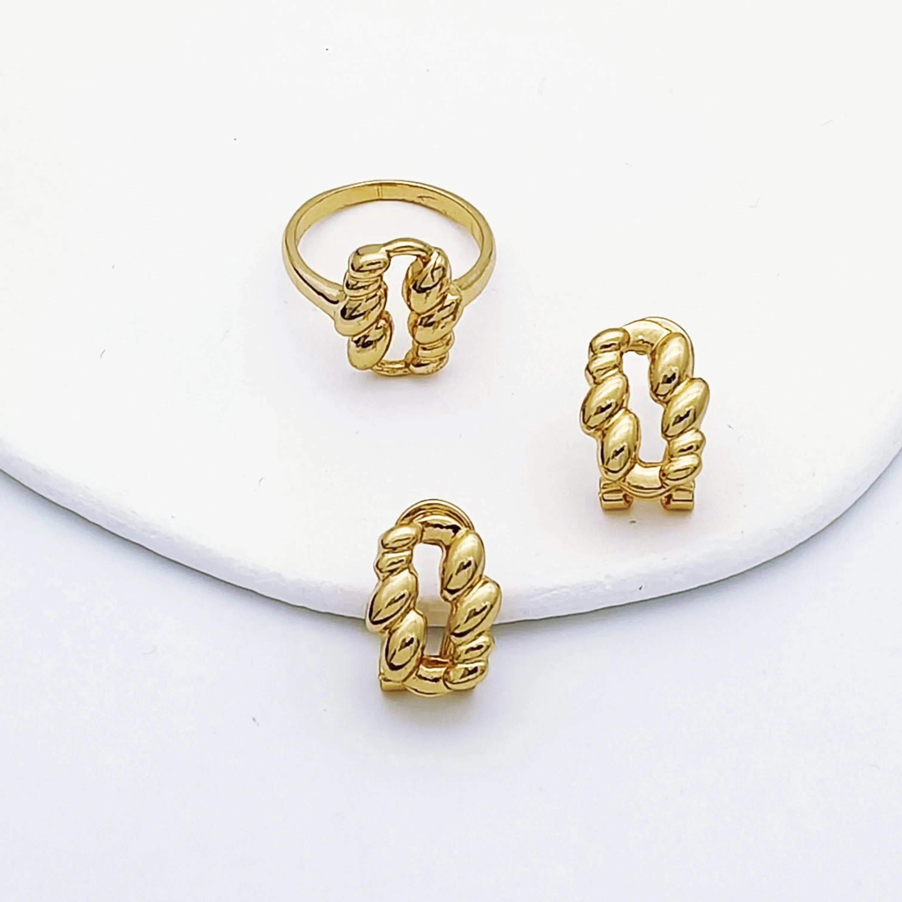 Minimalist Style Jewelry Set 18K Gold Plated Women Necklace Earrings Bracelet And Ring 4pcs Jewelry Set Wedding Party Gift