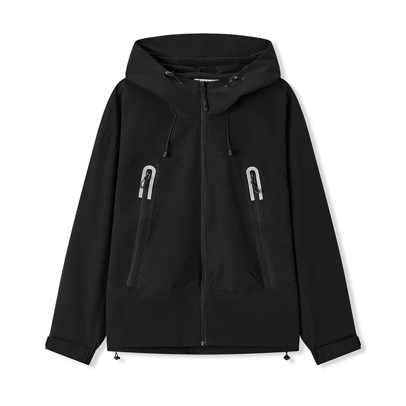Jacket Men Outdoor Sport Loose Hooded Patchwork Mesh 2025 Autumn Textured Top Menswear Clothing Jackets