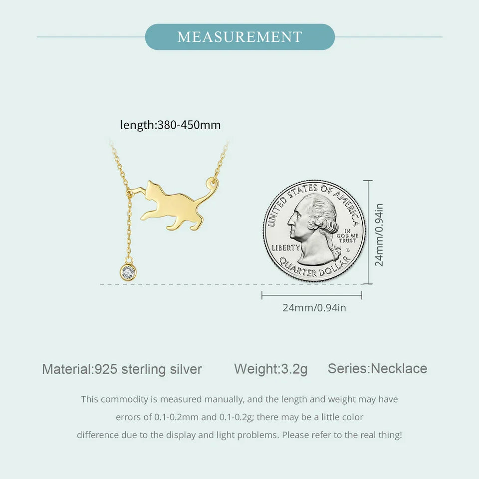 S925 Sterling Silver Cat Necklace Cute Silver Cat Pendant Collarbone Necklace for Women SCN232 3 Colors