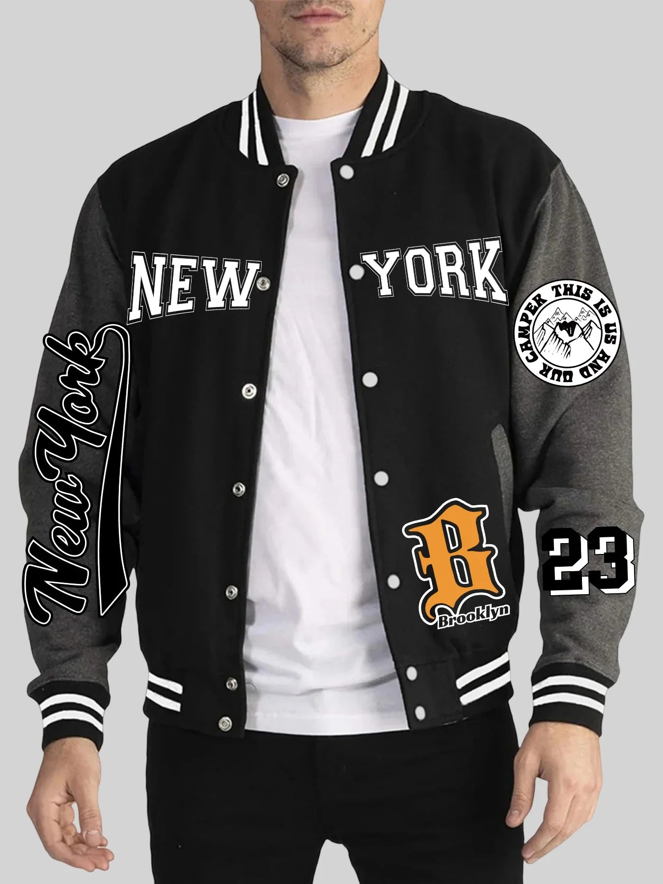 Los Angeles Art Letter Prints 2 Colors Tops Men Autumn Winter Casual Jackets Fashion Soft Baseball Jersey Loose Sports Clothes
