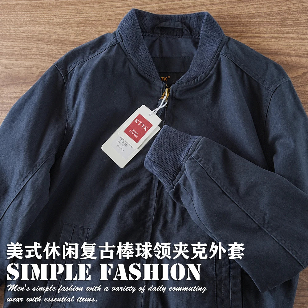 2025 Spring And Autumn New American Retro Men's Solid Color Twill Baseball Clothes 100% Cotton Fashion Wash Leisure Jacket Coat