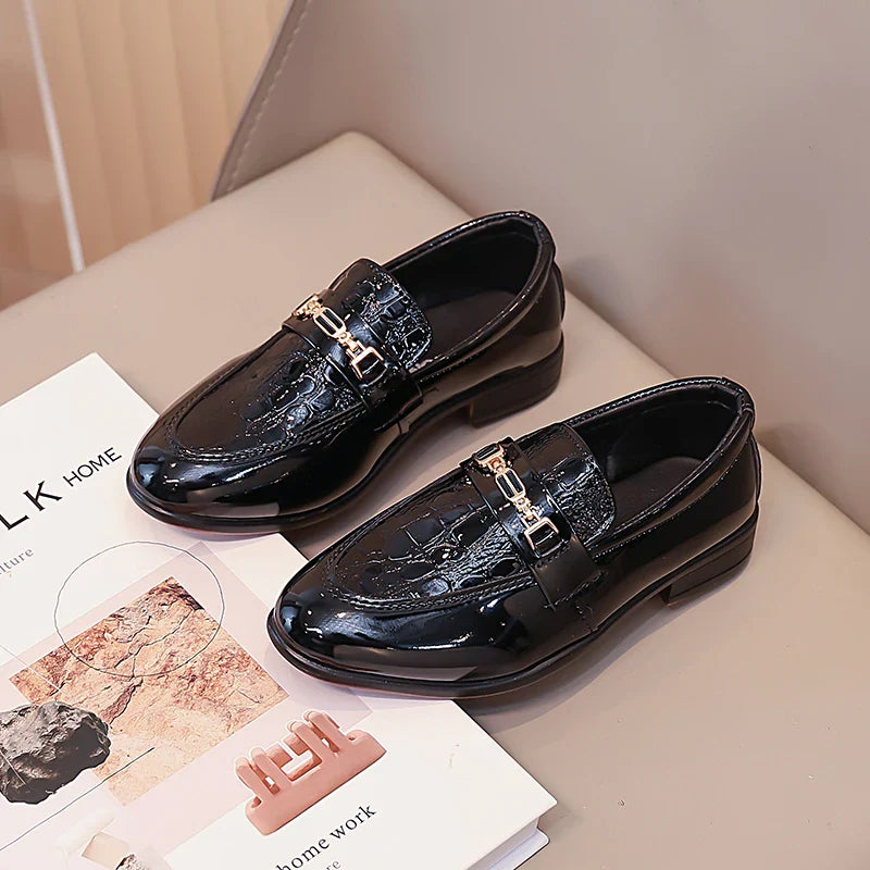 Boys Leather Shoes Black Classic Children Formal Shoes Point Toes Soft Bottom 2026 Spring Autumn Kids Flat Shoes British Style
