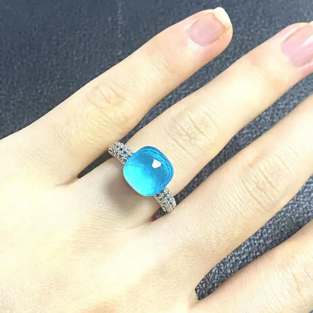 10.6mm Classic Ring for Women Light Blue Zircon Blue Topaz Candy Water Drop Crystal Ring Platinum Plated Jewelry Gift