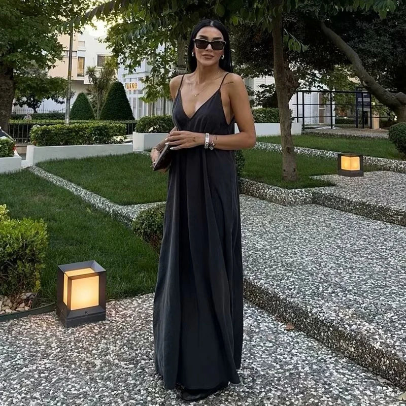 Black Slip Long Dresses for Women Red Draped Summer Dress Woman 2025 Sexy Backless Maxi Dress Women Summer Beach Dresses
