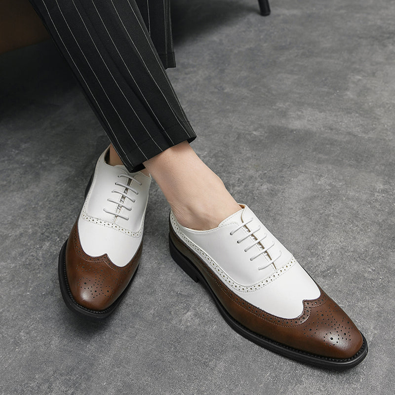 Men Wingtip Detail Dress Shoes, Business Two Tone Oxford Shoes For Wedding party