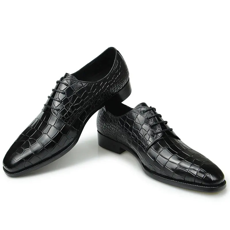 Top Grade Mens Genuine Leather Shoes Dress Party Shoes Men's Fashion Alligator Printing Luxury Zapatos De Hombre Genuine Leather