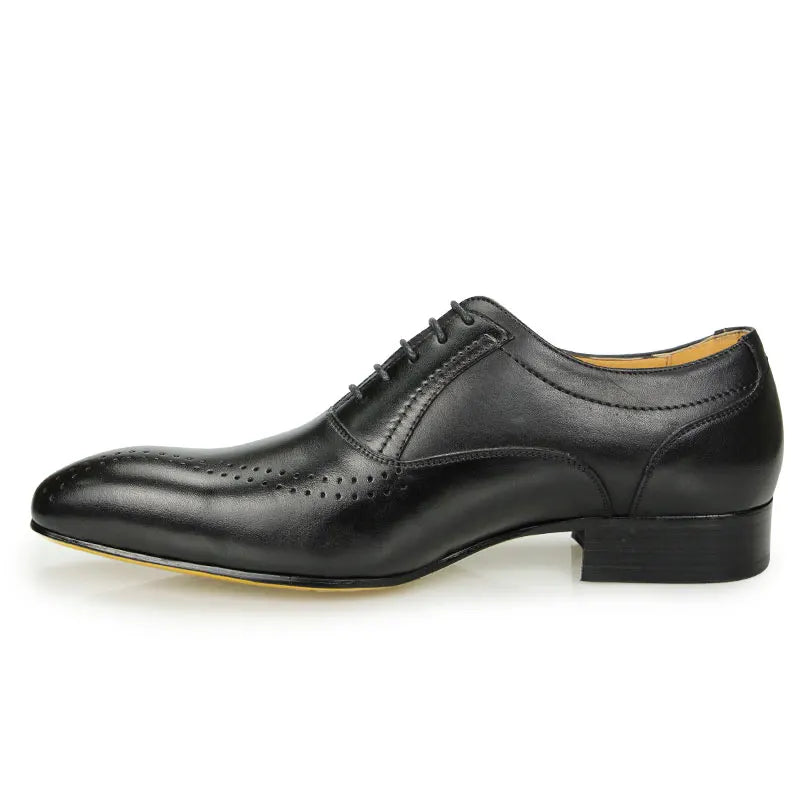 Leather Shoes Men's Pointed Toe Four Seasons Leather Shoes Business Formal Shoes Patent Bright Leather Low-top Shoes Black