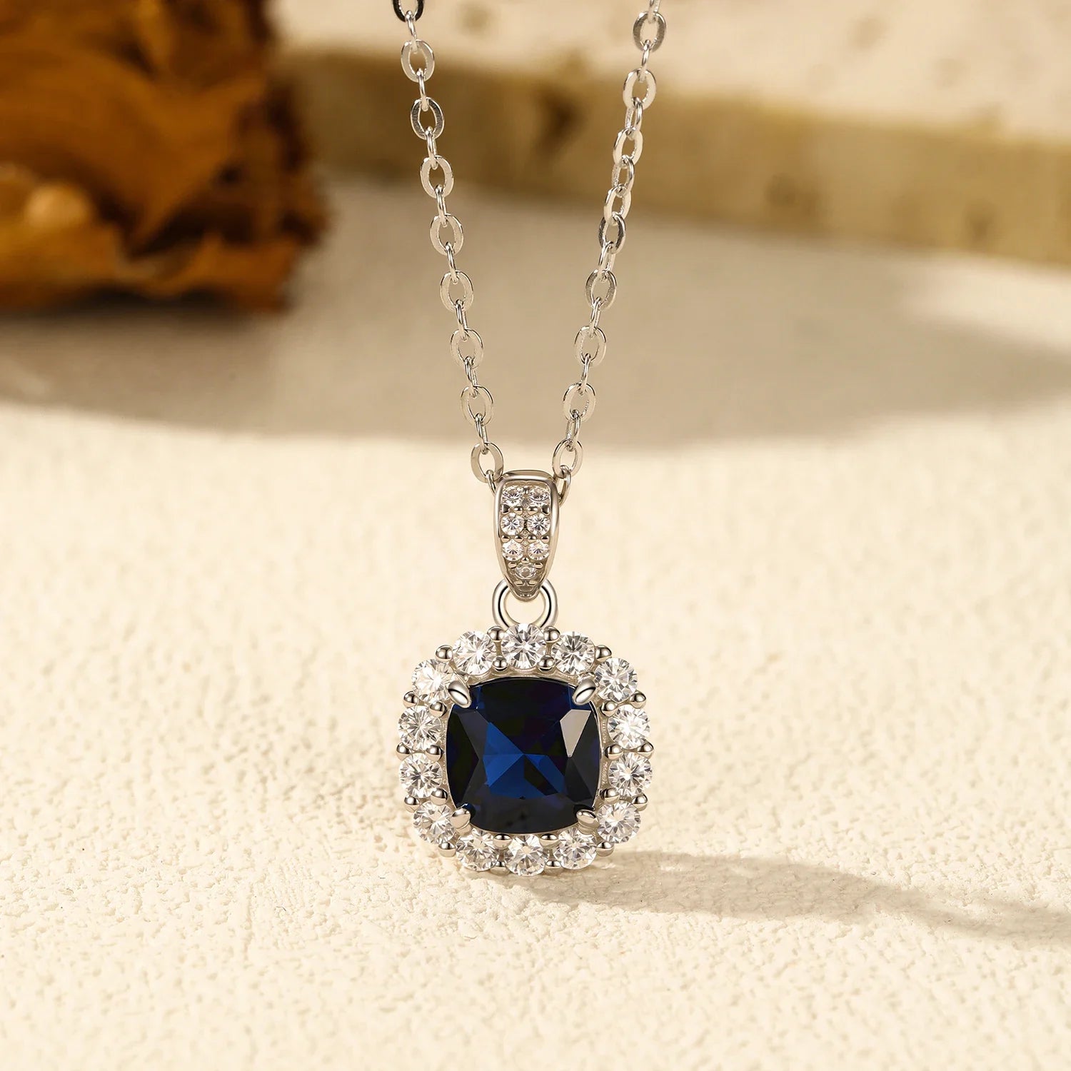 925 Sterling Silver Elegant Luxury Geometric Royal Blue Zirconia Pendant Necklaces For Women Anniversary Fine Jewelry