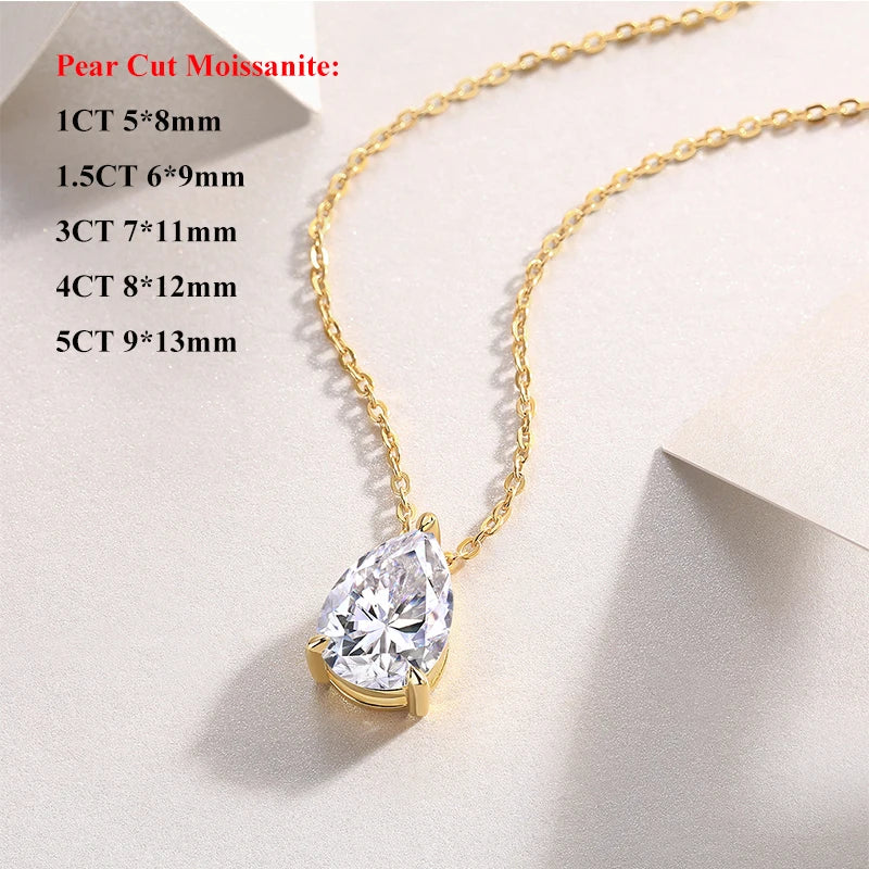 Pear Cut 1/1.5/3/4/5CT D Color Moissanite Pendant Necklace for Women Men 925 Silver Waterdrop Solitaire Diamond Neck Chain