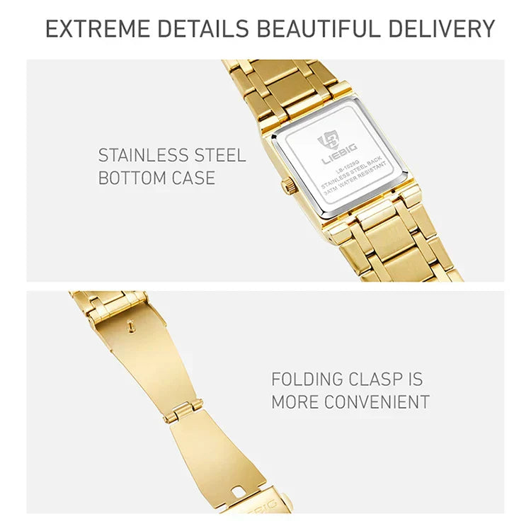Luxury Quartz Wristwatches For Women Men Business Watch Simple Design Black Gold Stainless Steel Waterproof Quartz Clock