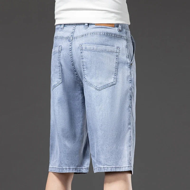 Lyocell Thin Men's Baggy Denim Shorts Loose Summer Casual  Stretch Soft Straight Jeans Male Brand Shorts Male Blue Grey