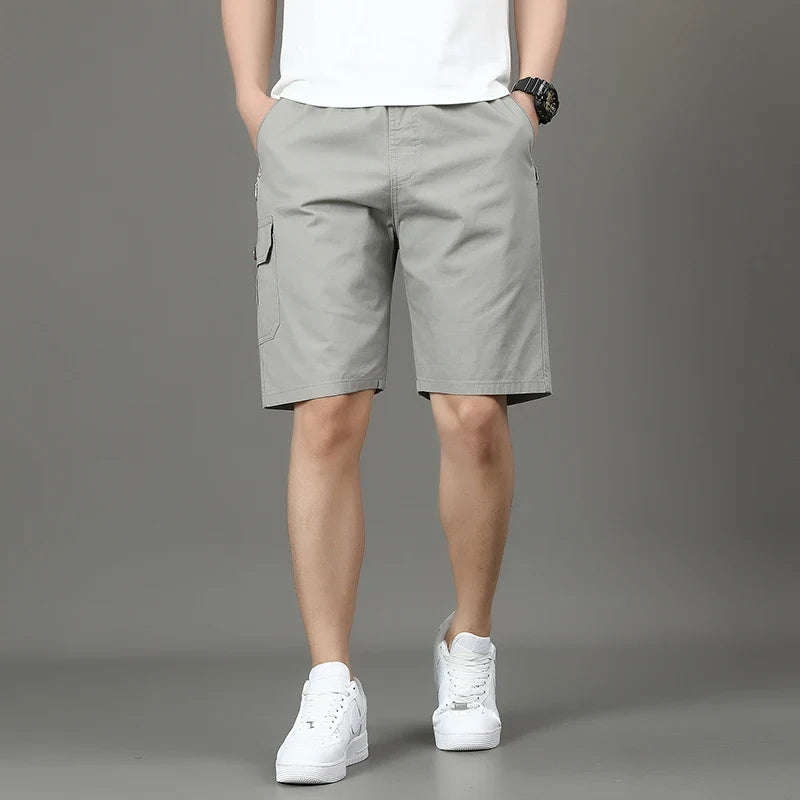 Summer new men's work shorts pocket zip trend versatile casual trousers five work trousers