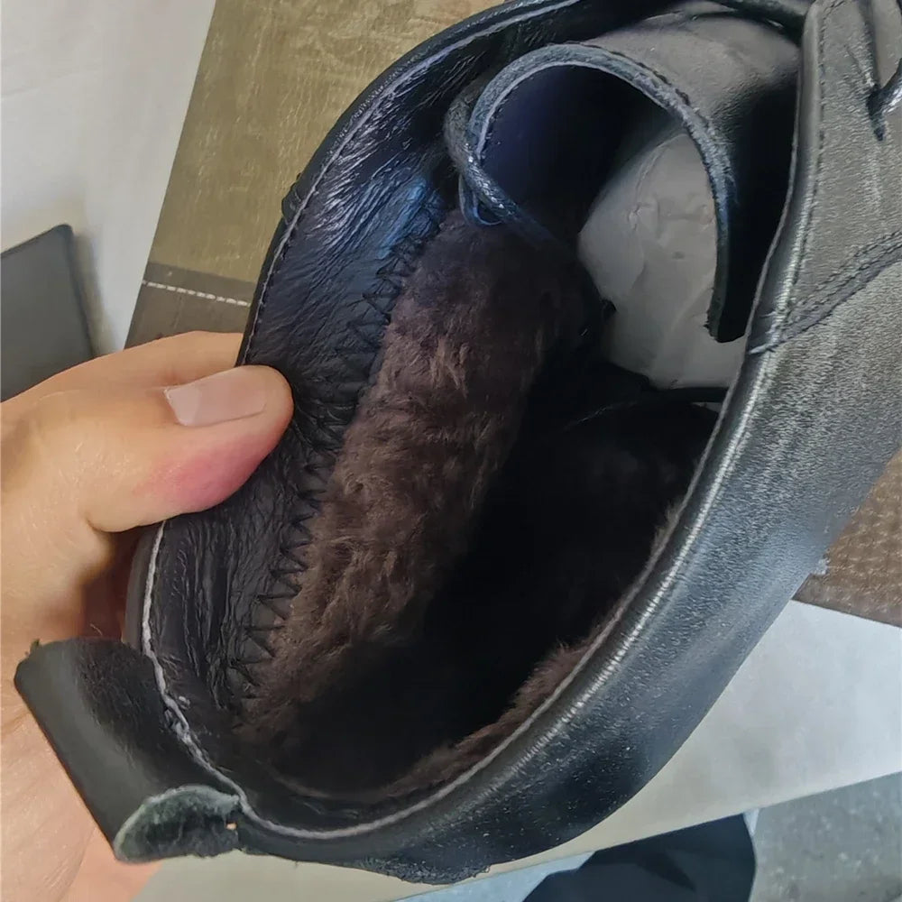 Men Flat/6CM Bussiness Elevator Shoes Genuine Leather Boots Autumn Winter Warm Ankle Boots for Men Botas Hombre Plus Size 37-47