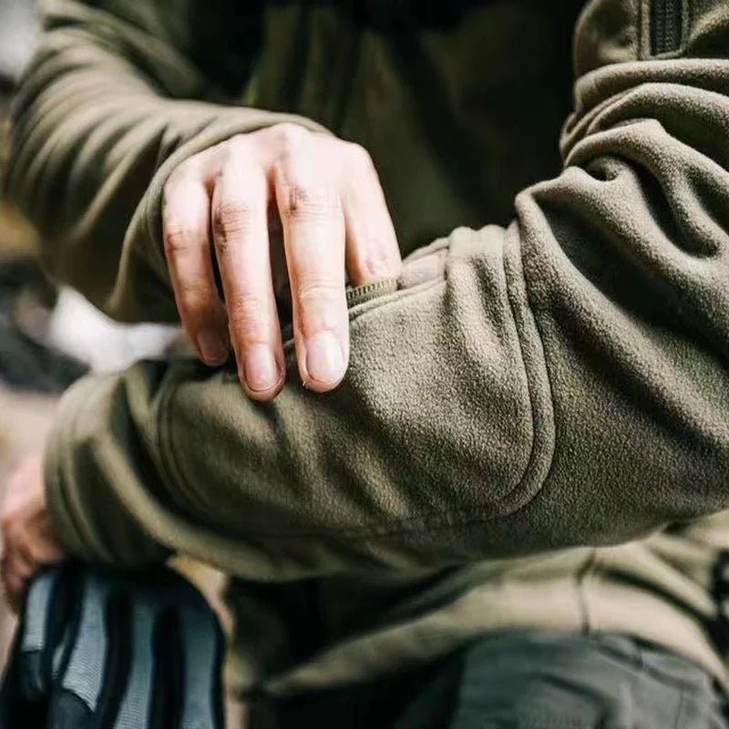 Men's Winter Polar Fleece Tactical Jackets Warm Outdoor Stand Collar Coat Multi-Pocket Casual Hiking Camping Trekking Climbing