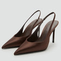 Brown Satin Slingback Women Pumps Sexy Pointed Toe Stiletto High Heels for Ladies Elegant Dress Shoes Comfortable Office Shoes