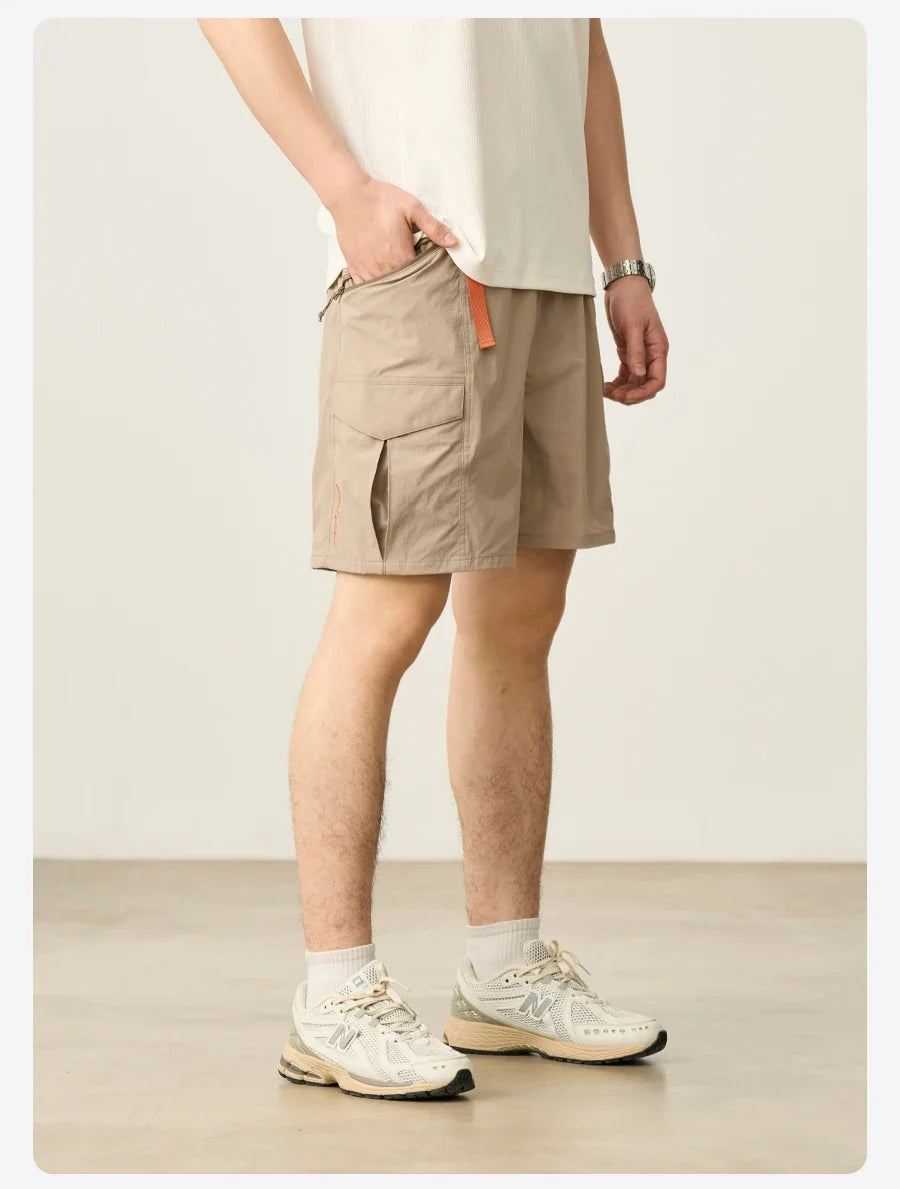 2026 Summer New Oversize 145gsm Elastic Quick Dry Fabric Shorts Men Elastic Wait Cargo Outdoor Shorts