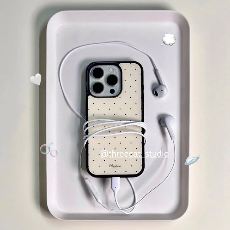 Korean Ins Sweet Girl Black Wave Dot Creative Cute Gentle Phone Case For iPhone 17 Air 16 15 14 13 12 11 Pro Max Plus Y2K Cover