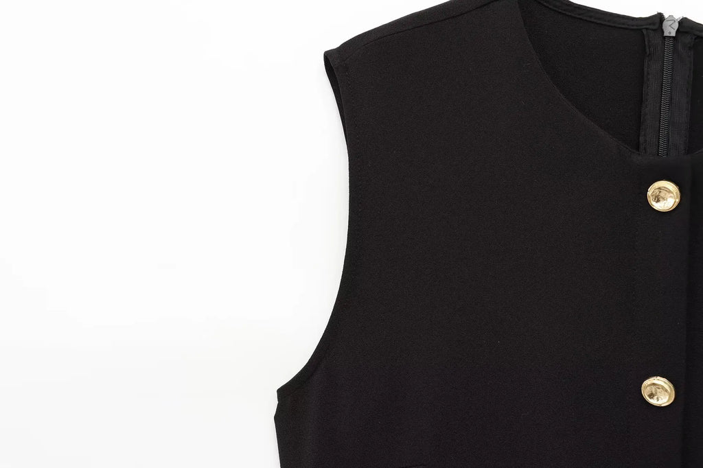 Female Summer Elegant Midi Dress O-Neck Hem Slit With Belt Sleeveless Single Breasted Back Zipper Fashion Long Dress