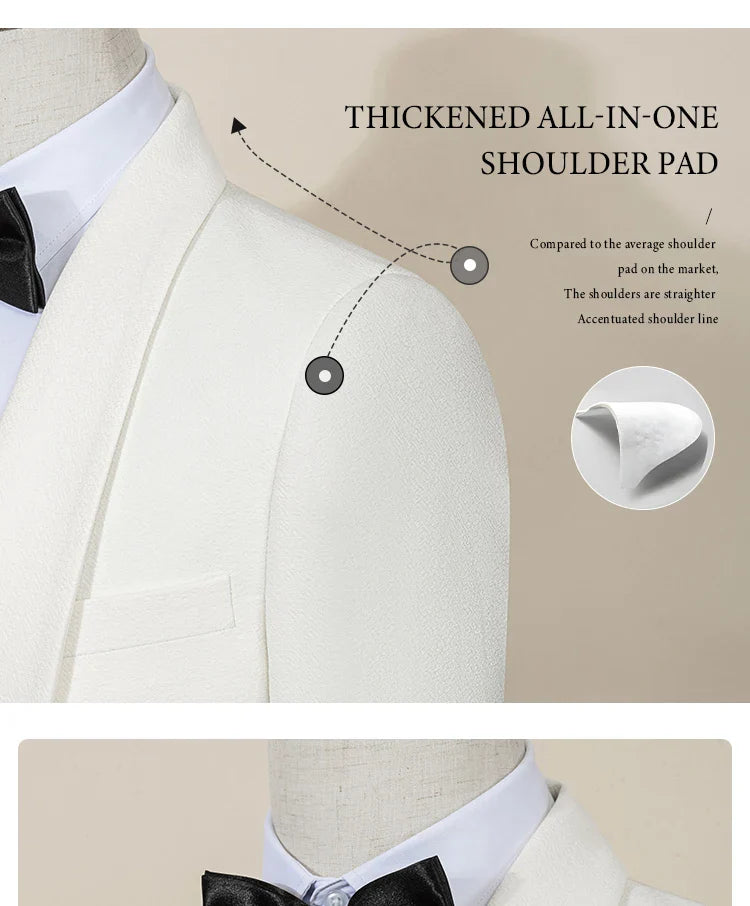 High Quality white elegant evening gown Tuxedo Prom man Suit Party Dress Slim fit casual suit wedding three-piece