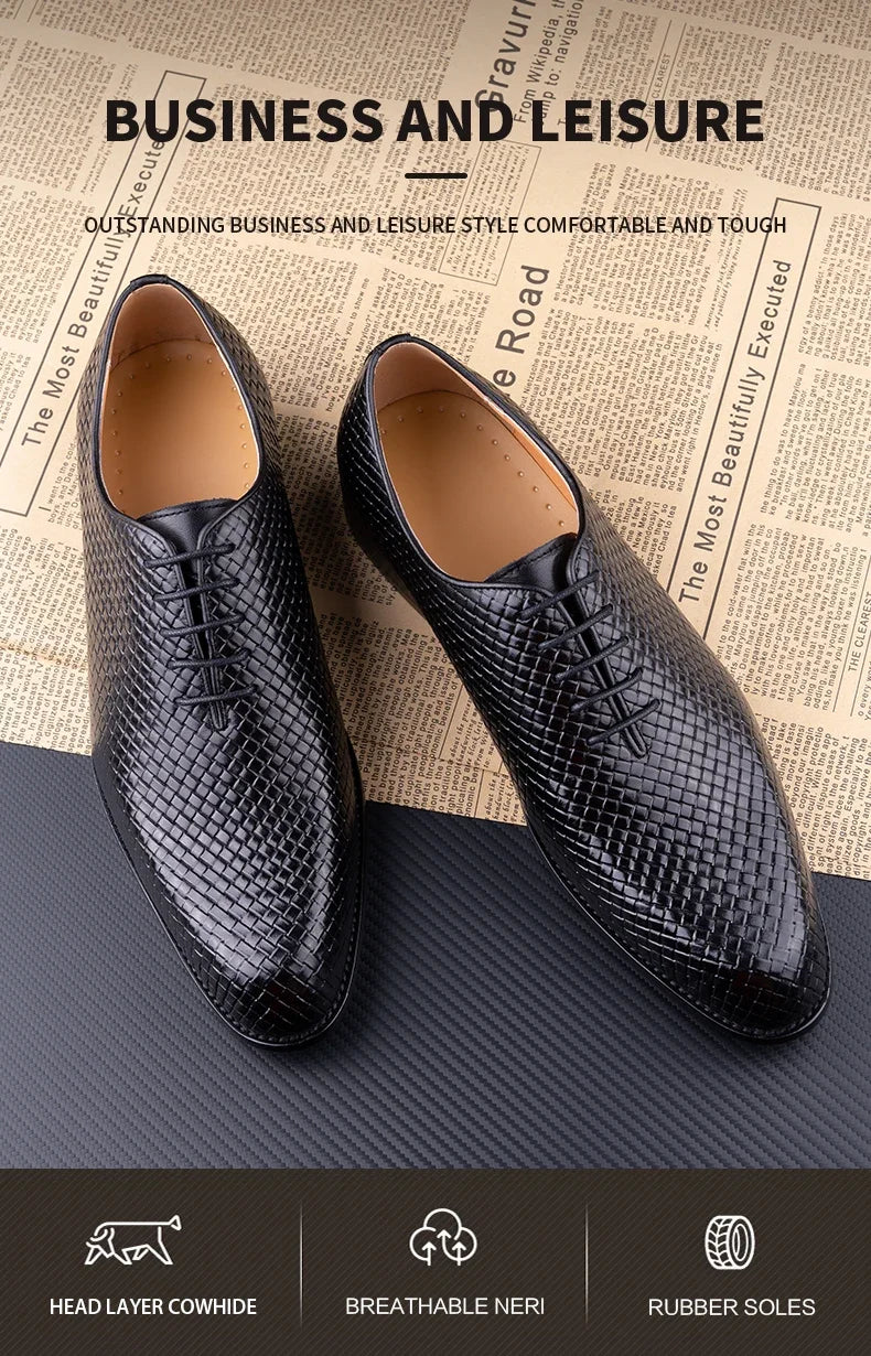 Luxury Genuine Leather Shoes Men Oxford Casual Business Office Shoes Comfortable Formal Lace Up Pointed Toe Dress Wedding Shoes