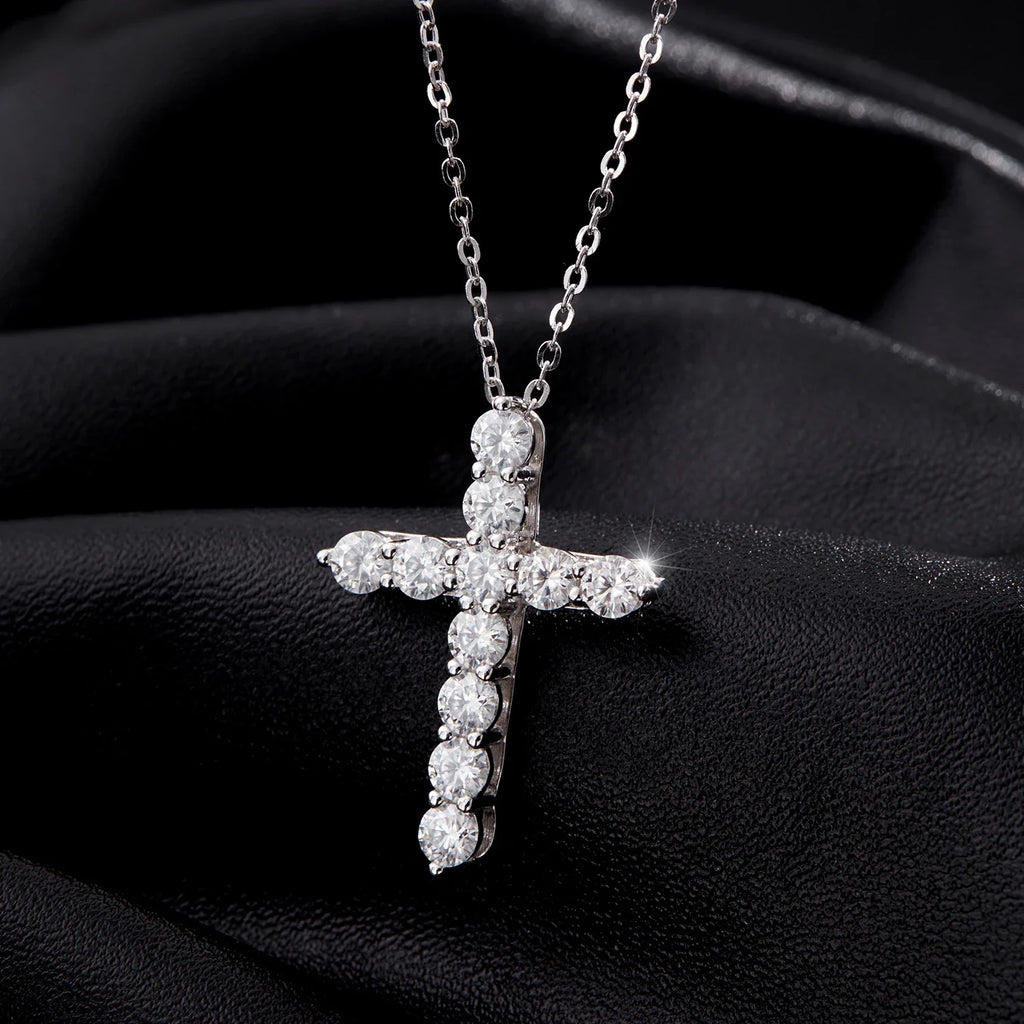 D Color Moissanite Necklace 925 Sterling Silver Exquisite Cross Link Chain Pendant Necklace For Women Fine Jewelry Gift