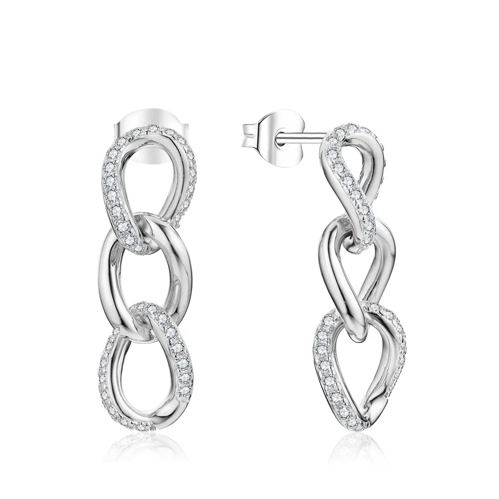 D VVS1 Moissanite Earrings for Women s925 Sterling Silver Chain Link Drop Earring Modern Trendy Statement Party Jewelry