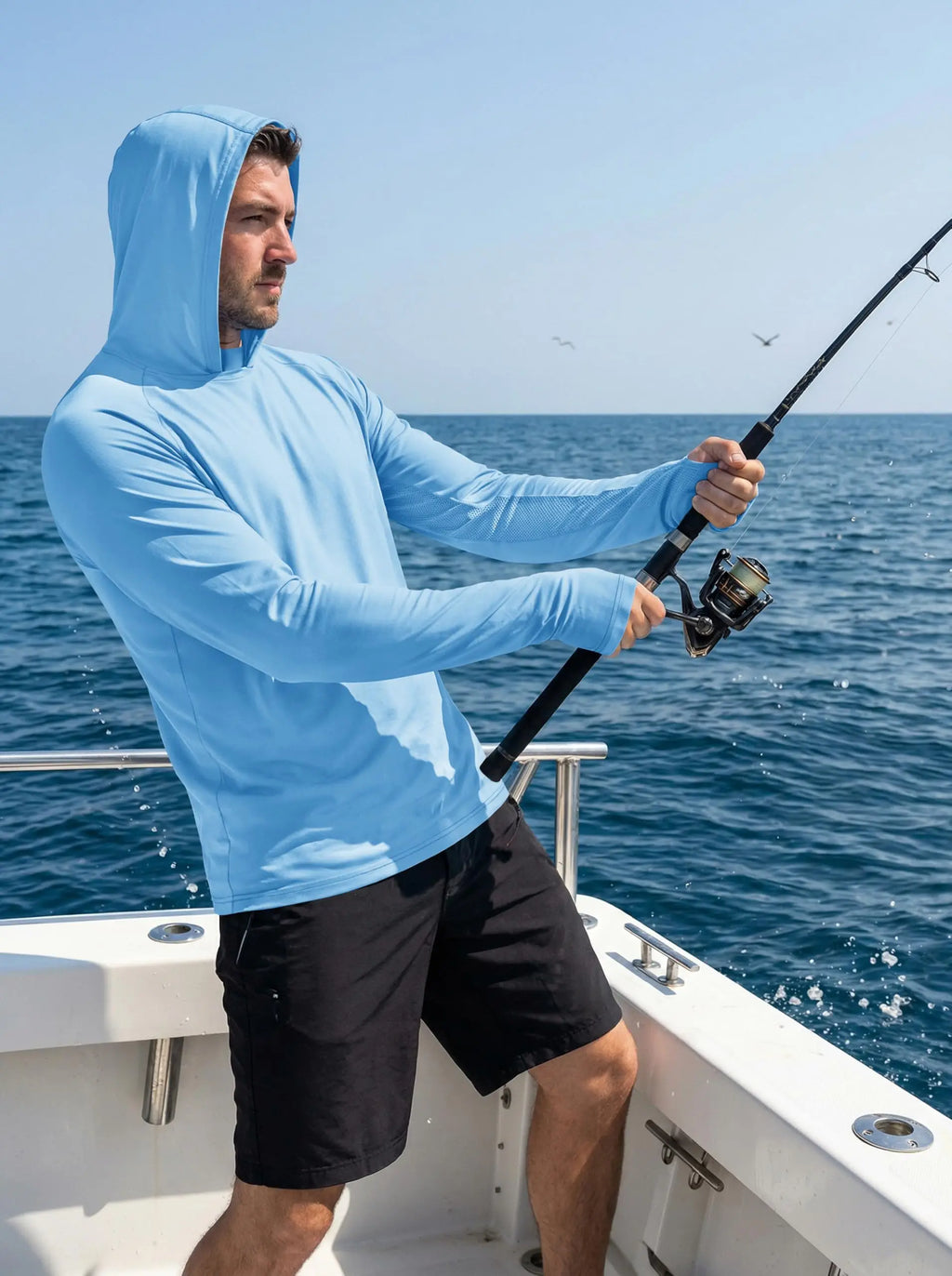 Men's UPF 50+ Hoodie Fishing Shirts Long Sleeve High Collar Mesh UV Sun Protection Rash Guard Swim Beach Running Hiking