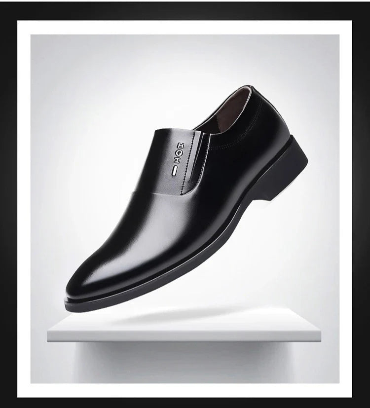 2026 New Men's Leather Slip-On Dress Shoes Formal Business Casual Loafers Male Fashion Non-slip Office Wedding Shoes Man