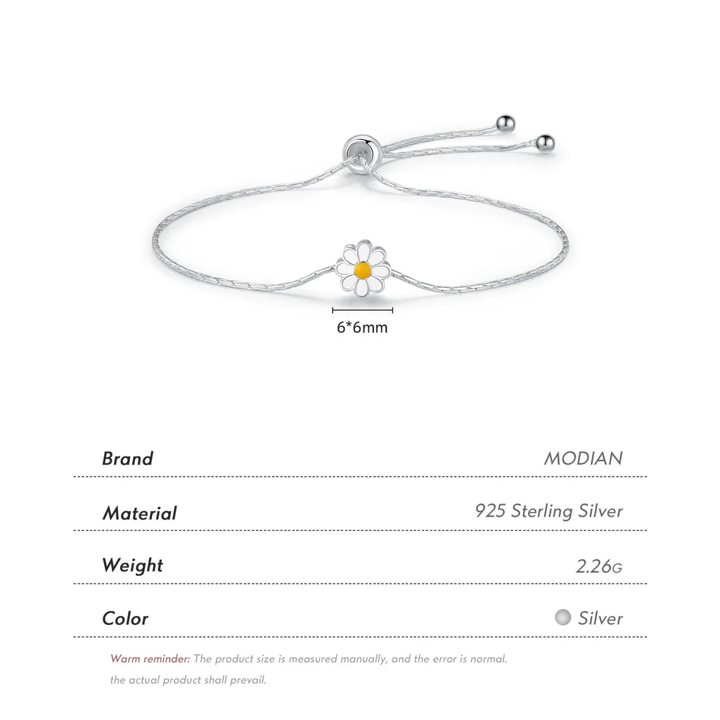 925 Sterling Silver Exquisite Enamel Daisy Flowers Bracelet Trendy Adjustable Snake Chain For Women Valentine’s Day Gifts