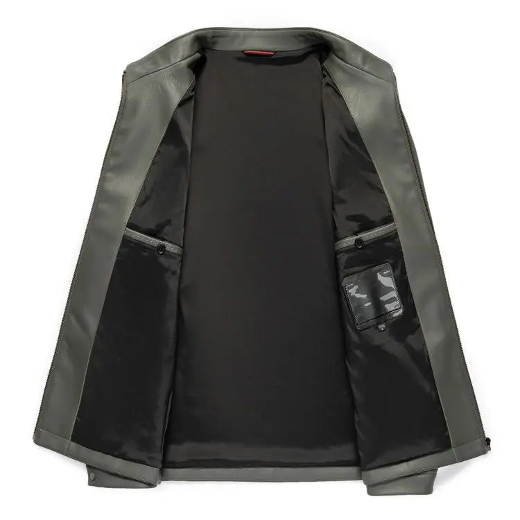 New Spring and Autumn 2025 Casual Leather Jackets, Men's Stand-Up Collar Leather Jackets, and High-End Large-Sized Goatskin Coat