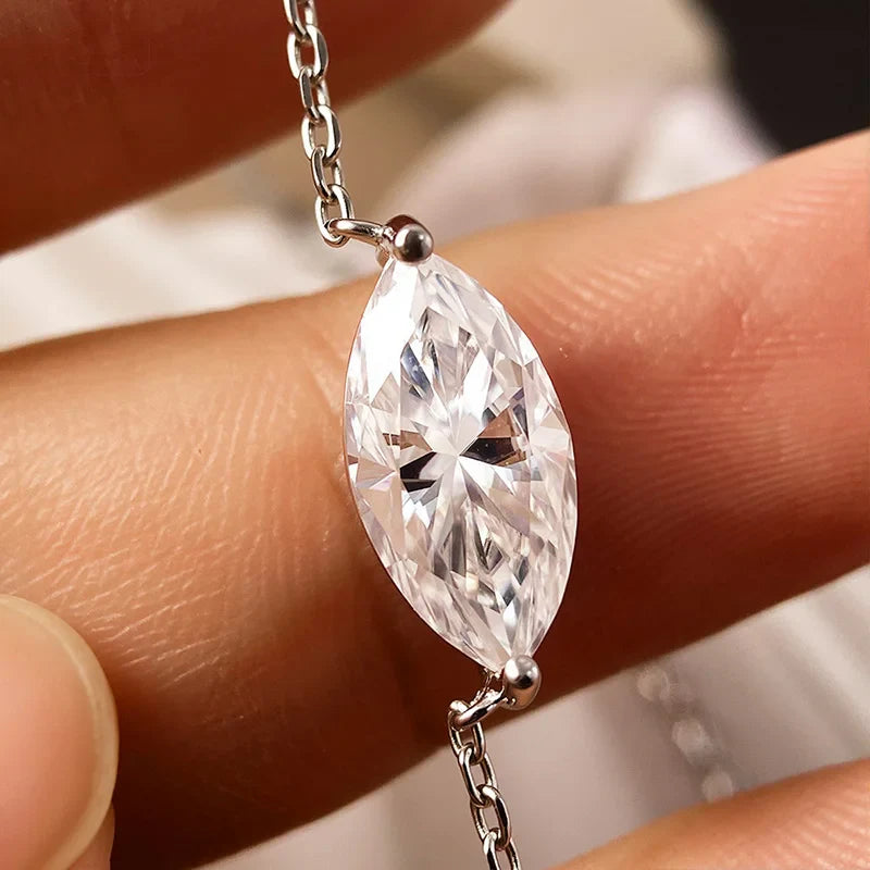 3CT Marquise Cut 2 Gems Full Moissanite Necklace for Women Bride Wedding Jewelry Lab Diamond Chain 925 Sterling Silver