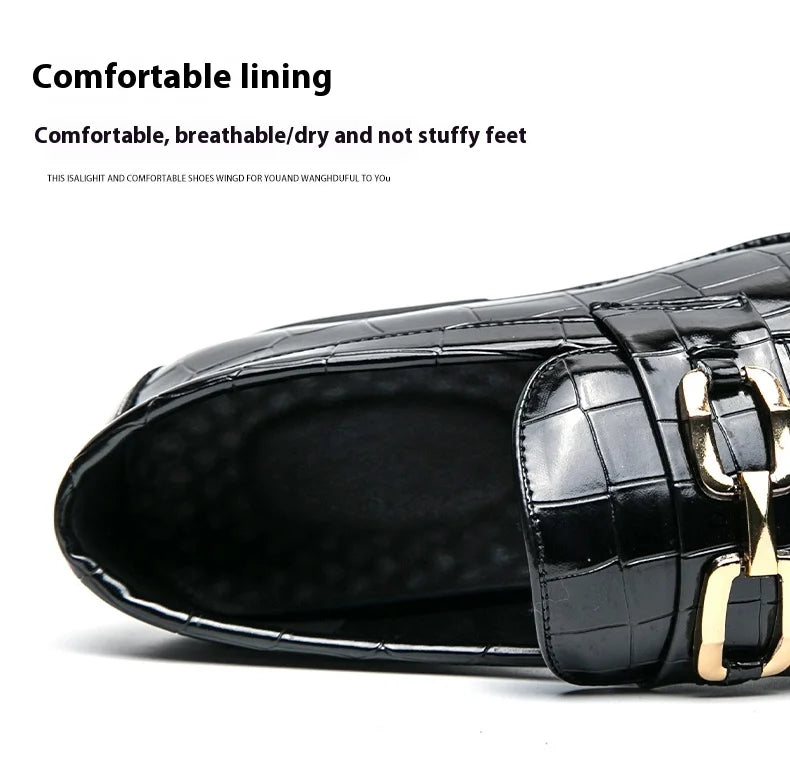 46 plus-size Metal Pressed Floral Loafers 2024 new merchant leather shoes men's casual pressed plaid leather pointy
